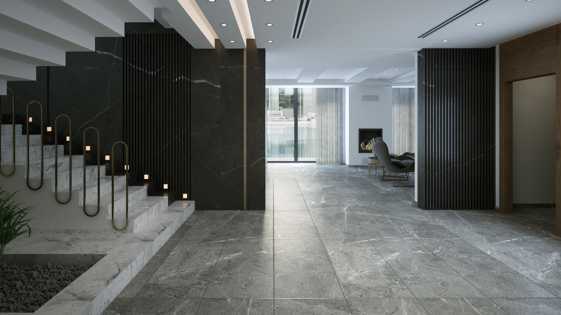 Residential tile flooring installation in a modern home interior